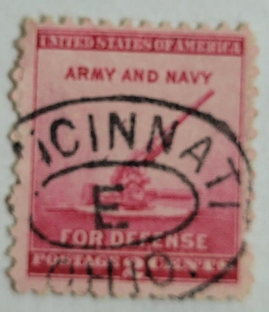 U.S. POSTAGE STAMP ARMY & NAVY (AA GUN) for Defense 2¢ Red Stamp c
