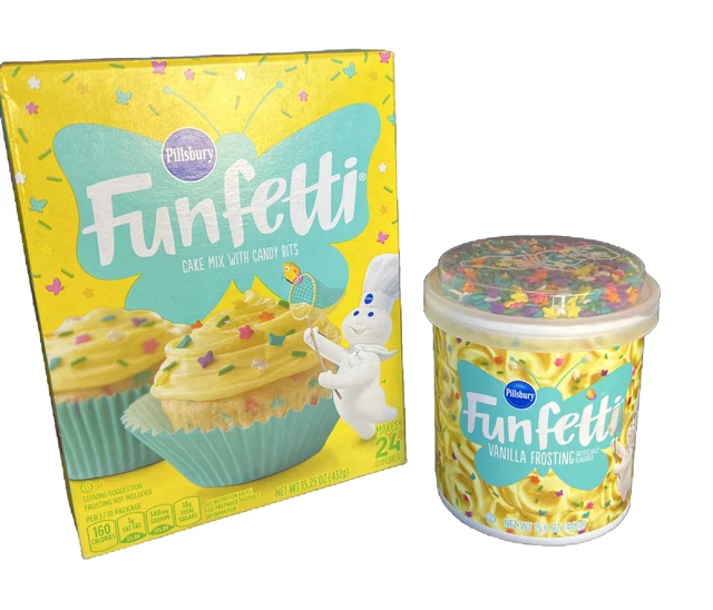 PILLSBURY FUNFETTI CAKE Mix With Candy Bits & Vanilla Frosting Set