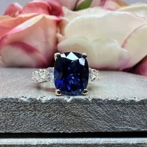AAA 2.Ct Natural Sapphire & Moissonite Engagement Ring 10k solid White Gold