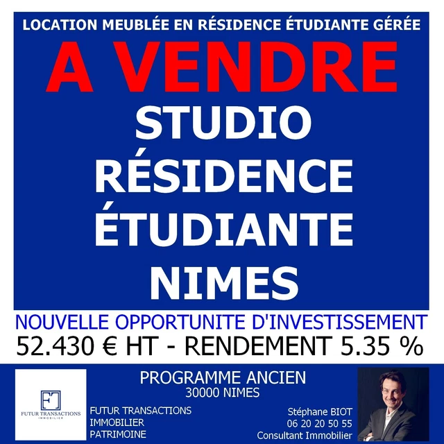 30000 Nimes - Studio Étudiant Meublé - 21.66 M² - Pour Investisseur