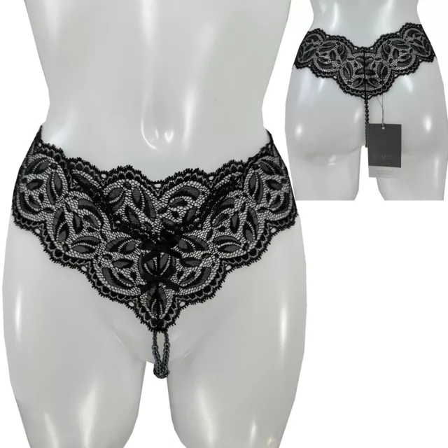 BRACLI perizoma donna perizoma perizoma di perle biancheria elegante ebony your night taglia M nero NUOVO