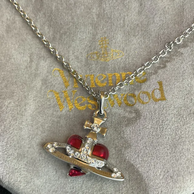 VIVIENNE WESTWOOD NANA small red saturn DIAMANTE HEART ORB PENDANT IN ...