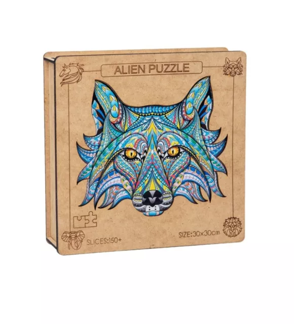 Jeu De Puzzle  En Bois Tete Loup Ideal Pour Cadeau