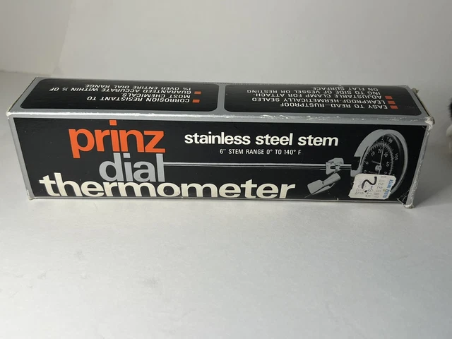 Termómetro de esfera Prinz para procesamiento de desarrollo de películas vástago de 6"" 0-140 con clip