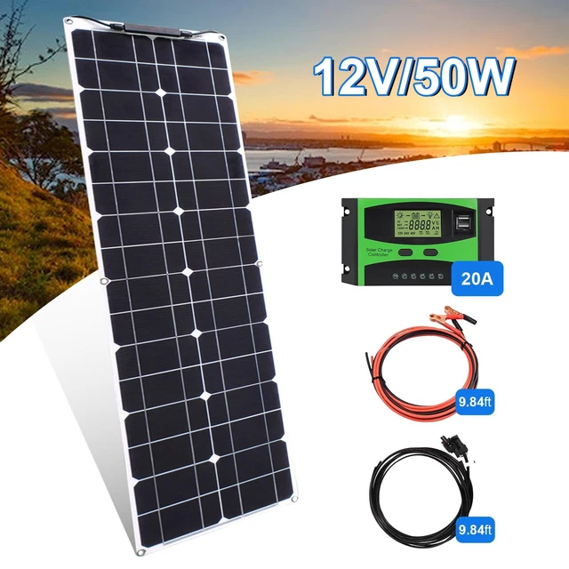 50W Solar Panel Kit 18V Trickle Charge Battery Charger for Marine RV Car Comping