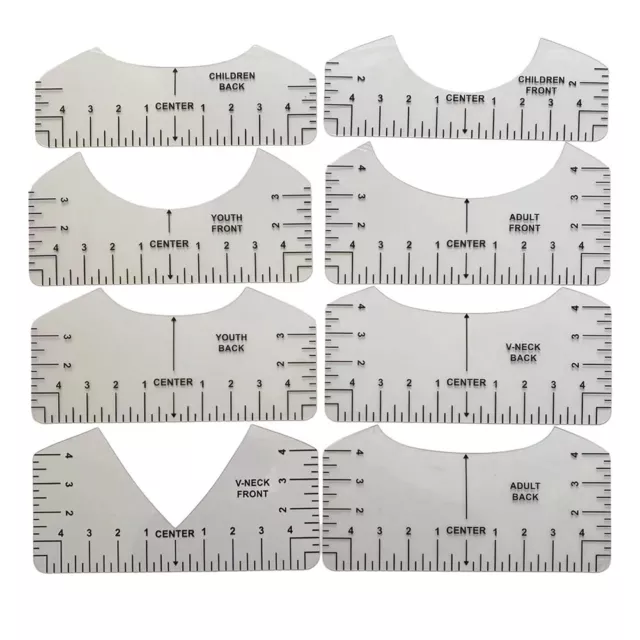 Eight Piece Set V Neck TShirt Alignment Tool PVC Ruler for Perfect Alignment