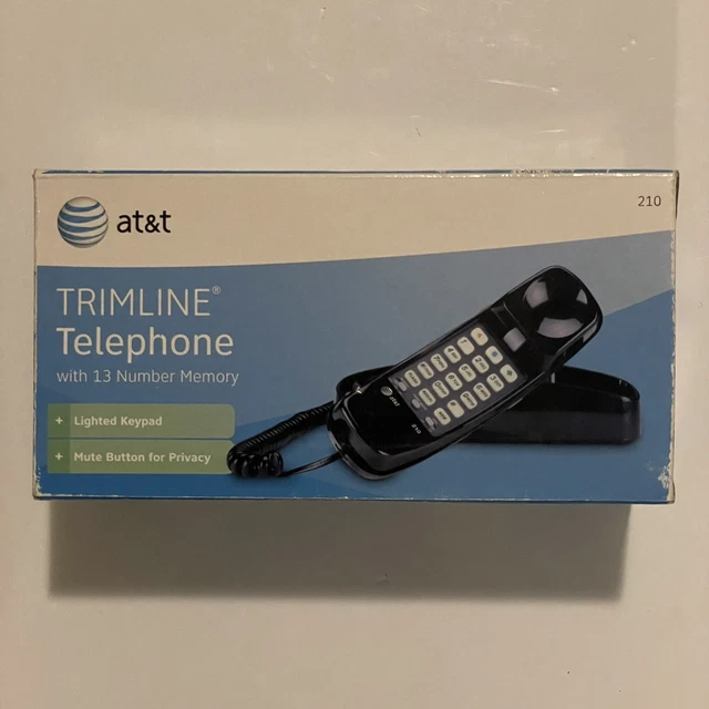 VTech AT&T 210BK Corded TrimLine Phone With Lighted Keypad & Speed Dial - Black Landline