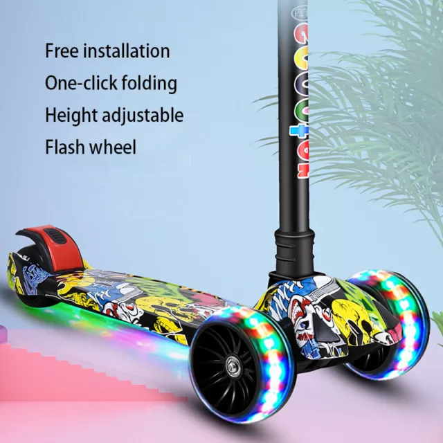 3 Wheel Kids Scooter Child Kick Flashing Led Light Up Push Adjustable Xmas Gift