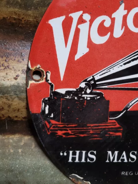 Vintage Victor Porcelain Sign Rca His Masters Voice Nipper Dog Victrola Music 3