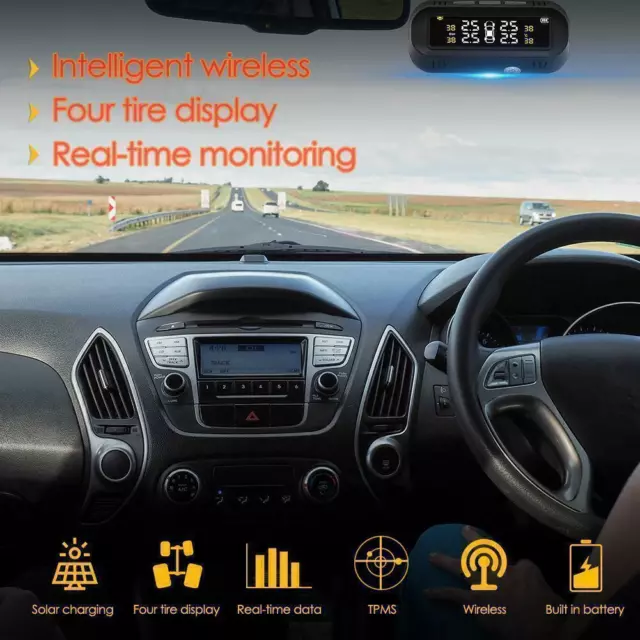 Solar LCD Wireless Car TPMS Tire Pressure Monitoring System + 4 External Sensors 3