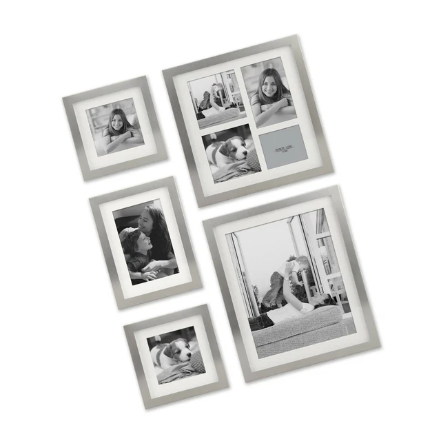 Stonebriar Decorative Stamped Silver 5 Piece Photo Frame Set, Wall Hanging Di...