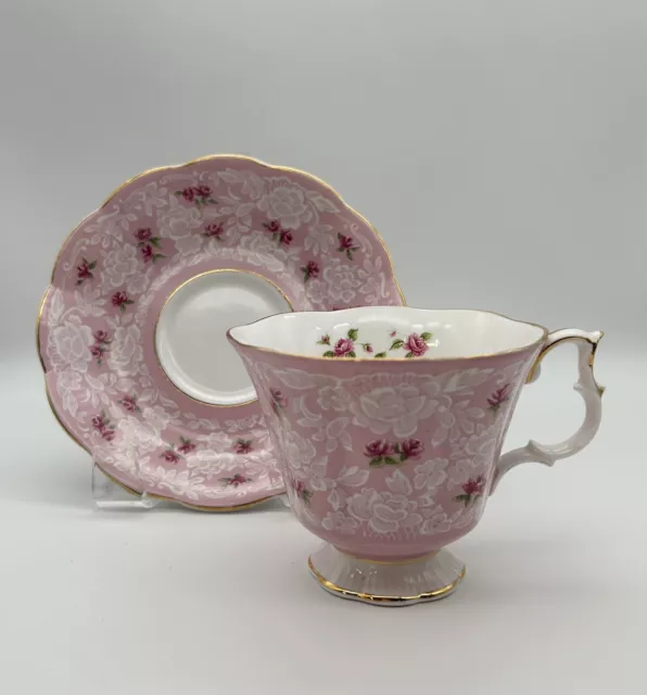 1960's Royal Albert TRUE LOVE PINK Teacup Saucer BONE CHINA England