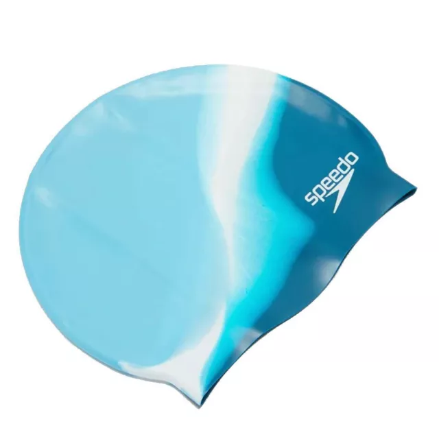 SPEEDO Multi Colour Silicone Swim Cap - Blissful Blue/Aegean Blue/White, Silicon