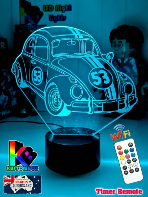 Herbie The Love Bug VW Beetle Personalised Name LED NIGHT LIGHT LAMP 7 COLOUR