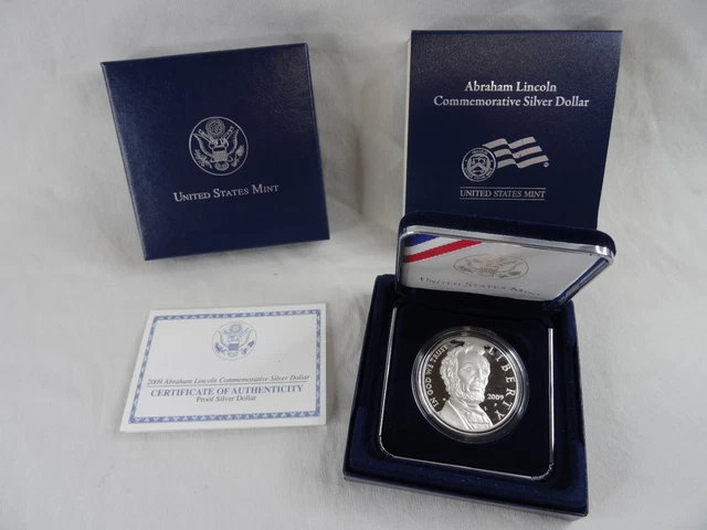 2009-P Abraham Lincoln Commemorative Proof Silver Dollar Box & COA OGP