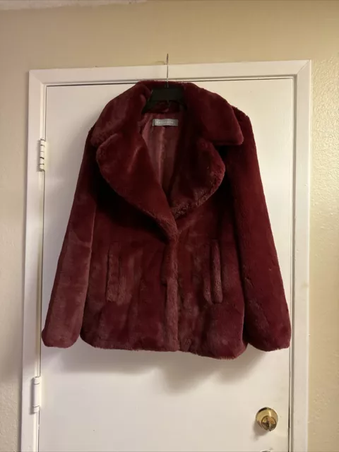 Bagatelle Faux Fur Jacket Coat Burgundy Large