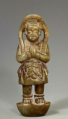 China Chinese carved Green Hardstone Buddhistic Figure with halo on Lotus base