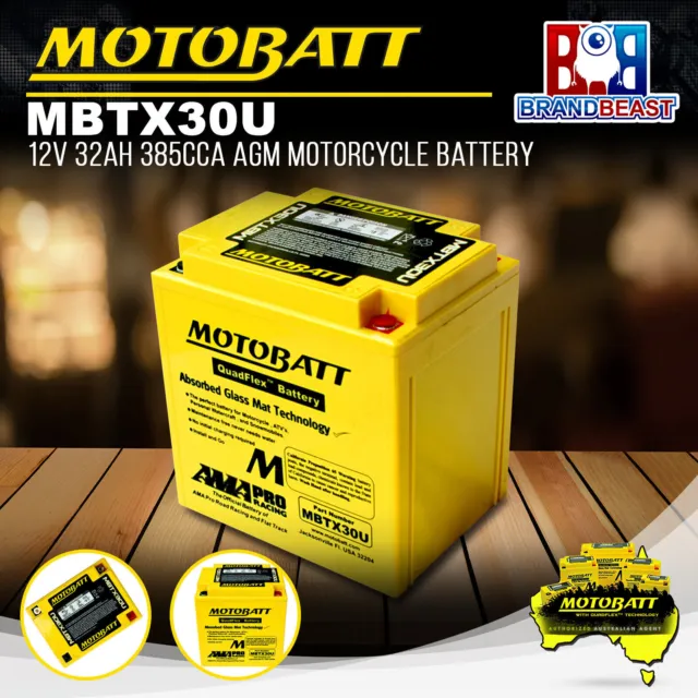 Motobatt MBTX30U 12V 32Ah 385CCA AGM Motorcycle Battery For Quadflex Technology