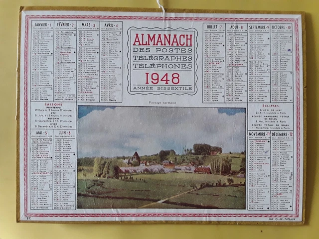 CALENDRIER PTT - almanach de la poste 1948 - paysage normand EUR 11,00