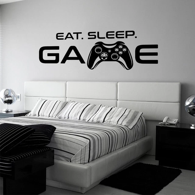 Gamming Eat Sleep Game Vinyl Decal Black Color Wall Sticker For Any Room