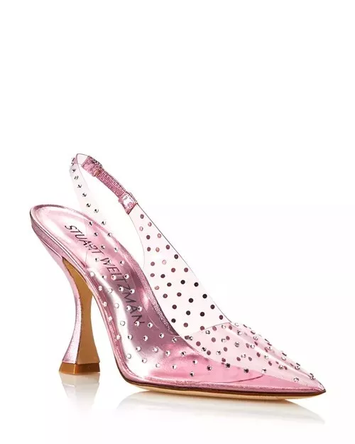 $595 Stuart Weitzman Women's Pink Glam X Curve Crystal 100 Pump Shoe Sz US 8.5