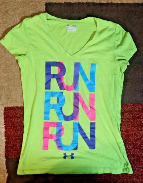 Under Armour lime RUN UA  Fill short Sleeve Activewear T-Shirt Womens Size M