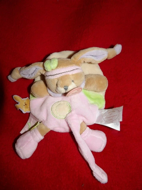 Doudou Et Compagnie Attache tétine Lapin Lila Beige Rouge Vert