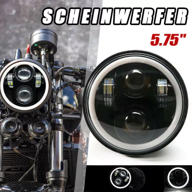 Für Harley Motorrad Scheinwerfer 5.75" DRL 5-3/4'' LED Angel Eye Halo E-Geprüft.