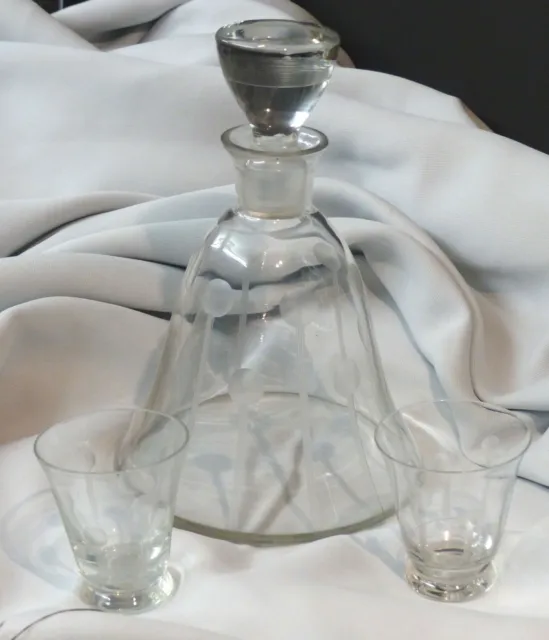 B 1970 élégant ensemble carafe flacon cristal signé 640g21cm +2 verres chic 5