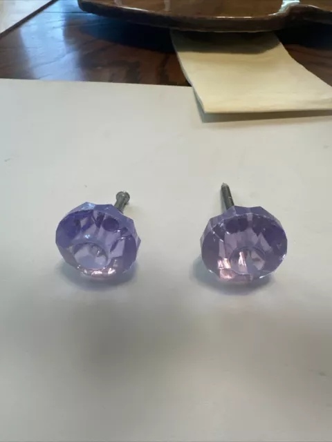 2 Vintage Lavender Glass Knobs Preowned ￼ free shipping