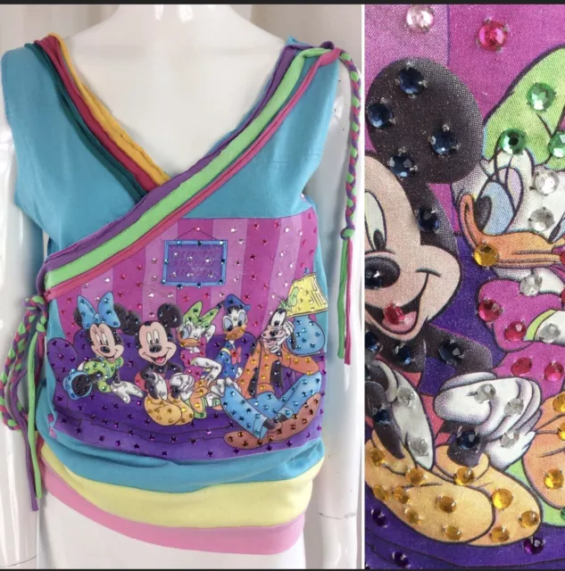 Sparkly 90s Disney customised T Shirt .. Mickey Mouse etc 10 Original Vintage