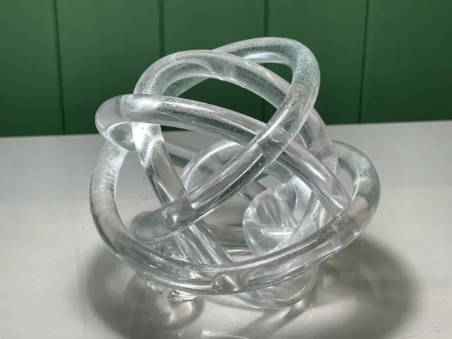 Murano Style Clear Frosted Ice Effect Art Glass Knot Sculpture Paperweight
