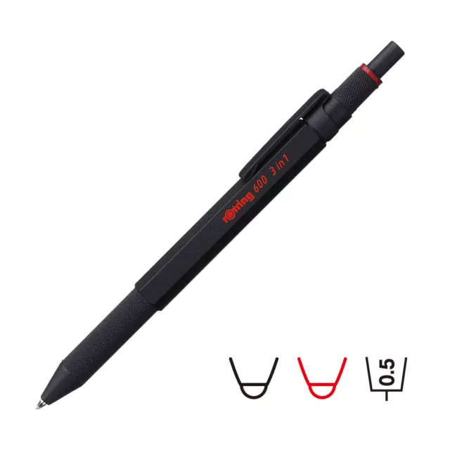 ROTRING 600 3in1 Multi functional Ballpoint Pen mechanical pencil Black 21116 JP