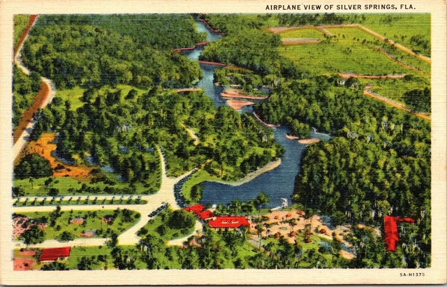 Airplane View Silver Springs Florida FL Linen Postcard UNP VTG Curteich Unused