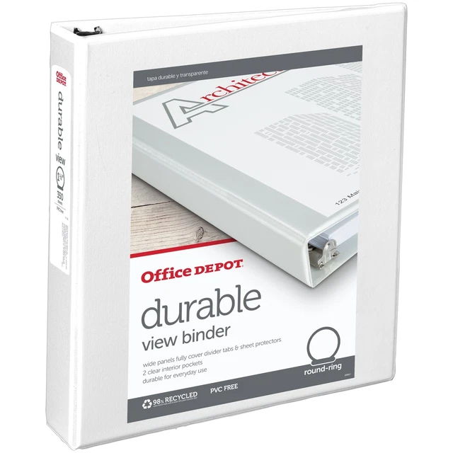 Office Depot Brand Durable View 1 1/2" Round-Ring Binder, White