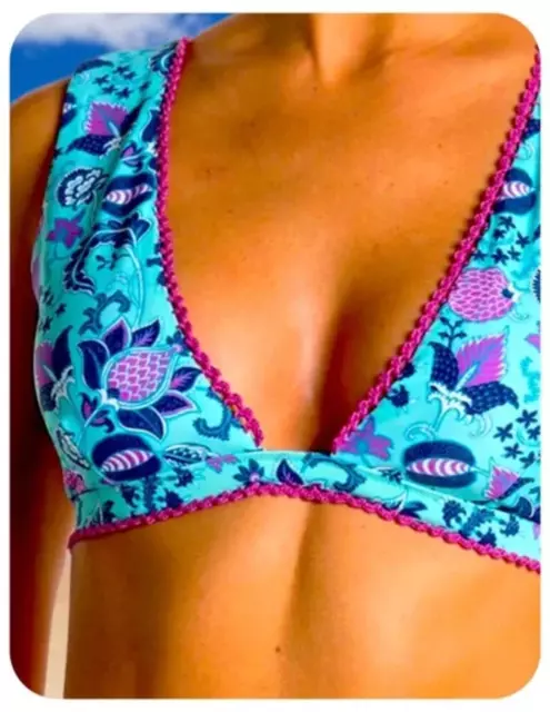 New Nanette Lepore 8 Anthropologie Floral Alana Apex Triangle Bikini Swim Top