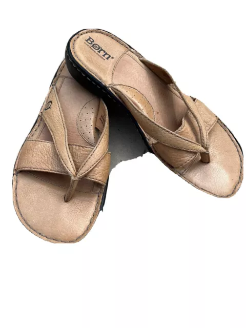 BORN Camel Leather Cross Strap Thong Flip Flop Sandals Women's Size 6