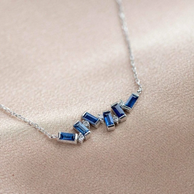 1Ct Baguette Cut Blue Sapphire Charm Bar Women's Pendant 14k White Gold Finish