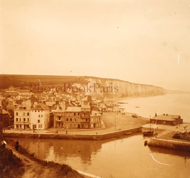 France Ville à identifier Falaises c1930 Photo Plaque Stereo Vintage V33L19n