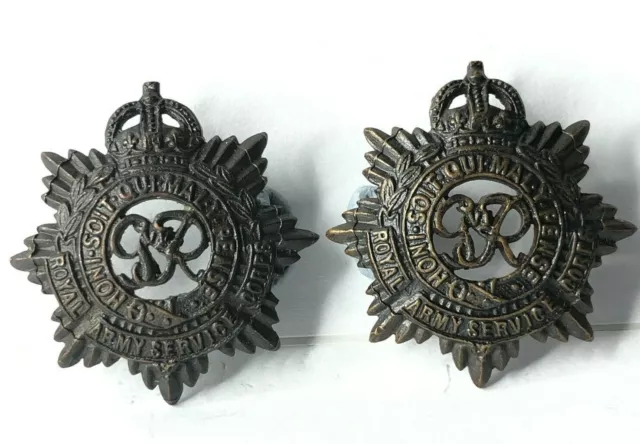 WW2 Royal Army service corps officers Collar Badge pair cast bronze