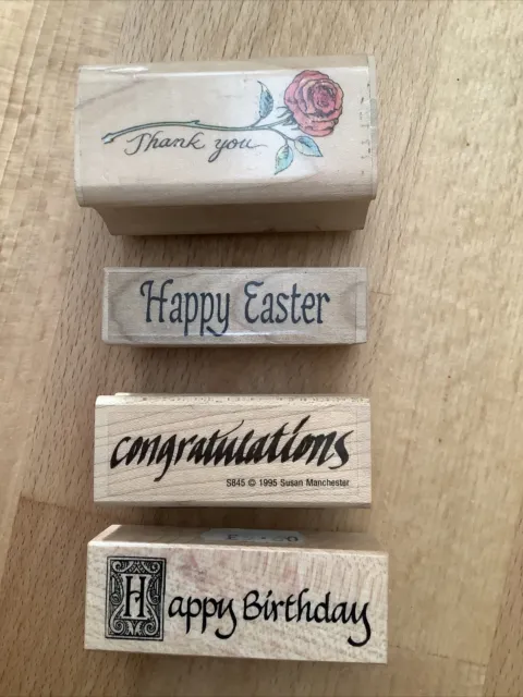 4 Wooden Block Rubber Stamps Craft Card Making Various Headings Various Brands