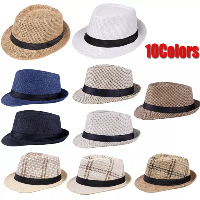 Straw Trilby Sun Hat Mens Ladies Womens Summer Panama Designer Fedora Beach UK