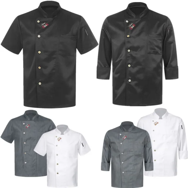 Mens Jacket Hotel Chef Coat Breathable Shirts Botton Uniform Restaurant Tops