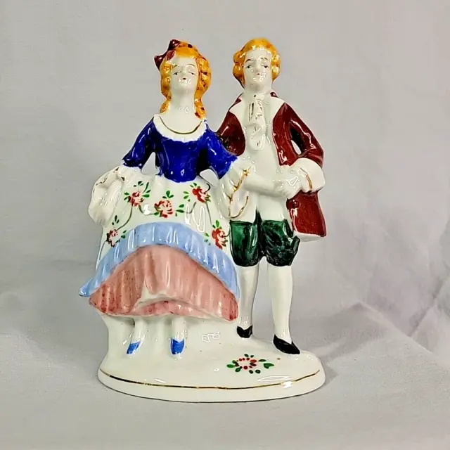 Vintage Occupied Japan Hand Painted Porcelain Colonial Style Couple 5 3/4" Tall