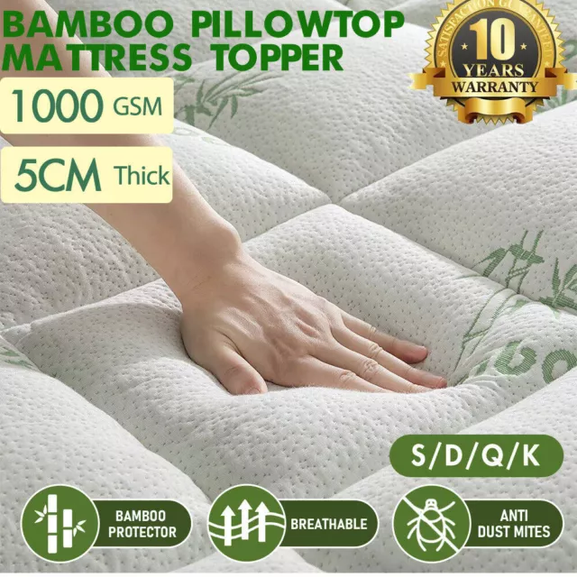 Bamboo Fiber Pillowtop Matress Topper Protector Cover Pad Underlay - All Sizes