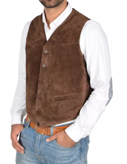 Mens Real Suede Leather Traditional Style Classic Waistcoat Gilet Vest Brown NEW