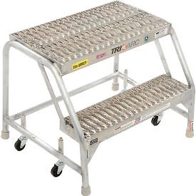 2 Step Aluminum Rolling Ladder, 24"W Grip Step, W/O Handrails - WLAR002245 Tri