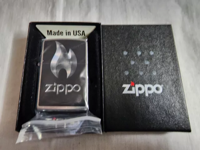 Zippo 2014 Lighter Black Flame Zippo Logo With Box. NEW SEALED UNUSED. RARE