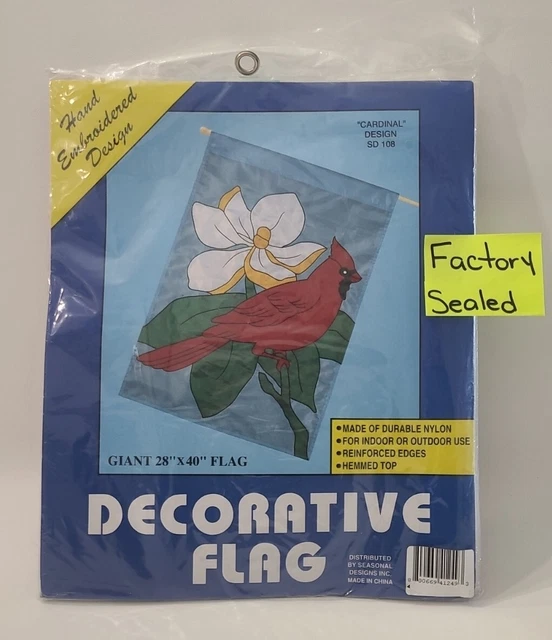 Cardinal Decorative House Flag Red Bird Flower 28"x40" Seasonal Designs Vintage