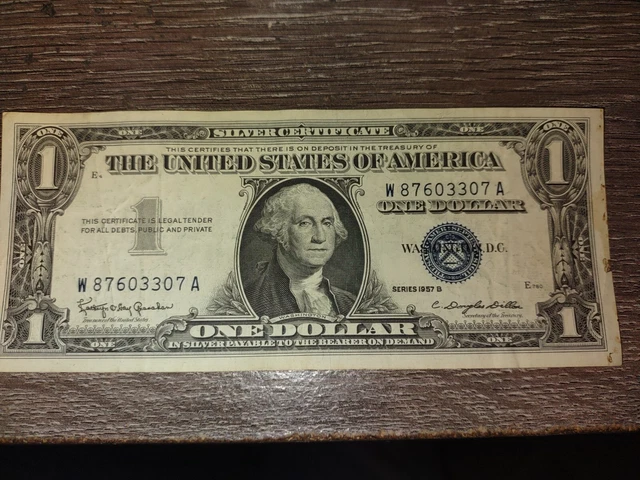 One Dollar Bill Silver Certificate Blue Seal Series 1957B